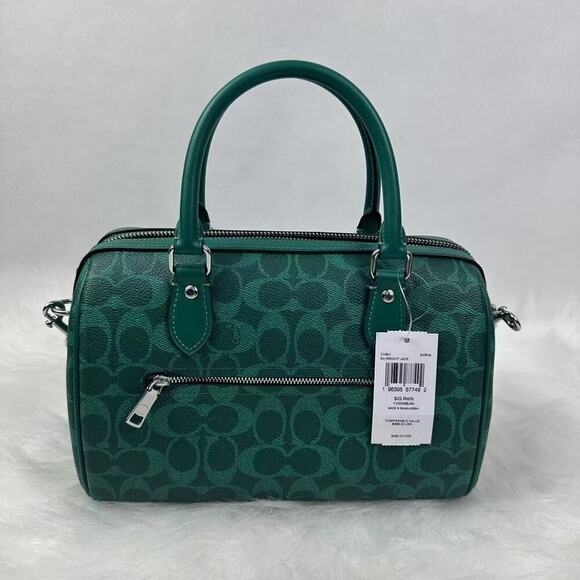 Coach Medium Rowan Satchel Bag Crossbody Signature Canvas CV961 Bright Jade NWT - Picture 5 of 10